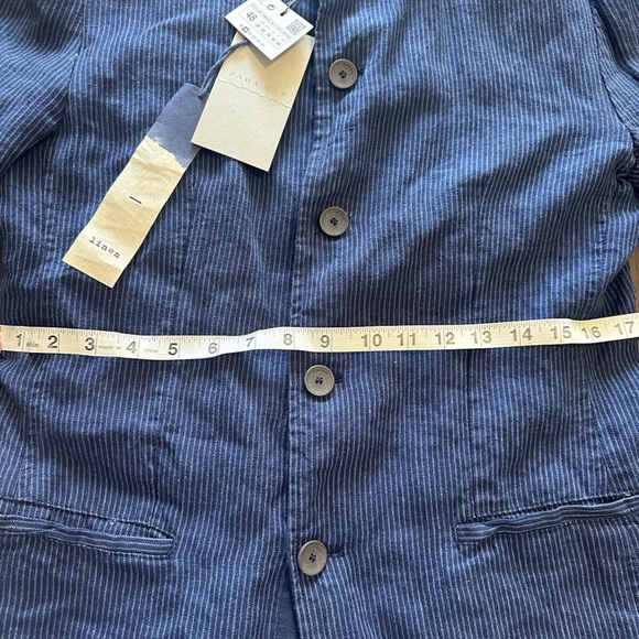 New With Tags, Zara Jacket Linen Blue Striped Mandarin Collar Blazer - Picture 5 of 10